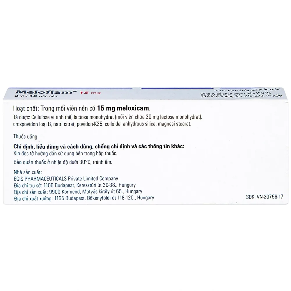 Hình ảnh Thuốc Meloflam 15mg Egis điều trị thoái hóa xương khớp (2 vỉ x 10 viên)