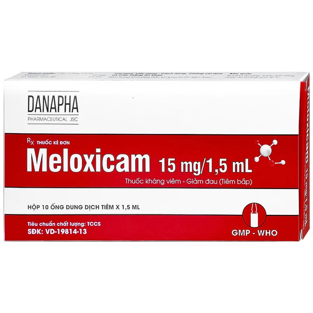 Hình ảnh Dung dịch tiêm Meloxicam 15mg/1.5ml Danapha điều trị đau viêm xương khớp (10 ống)