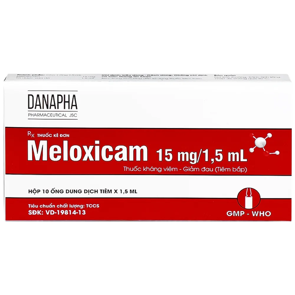 Hình ảnh Dung dịch tiêm Meloxicam 15mg/1.5ml Danapha điều trị đau viêm xương khớp (10 ống)