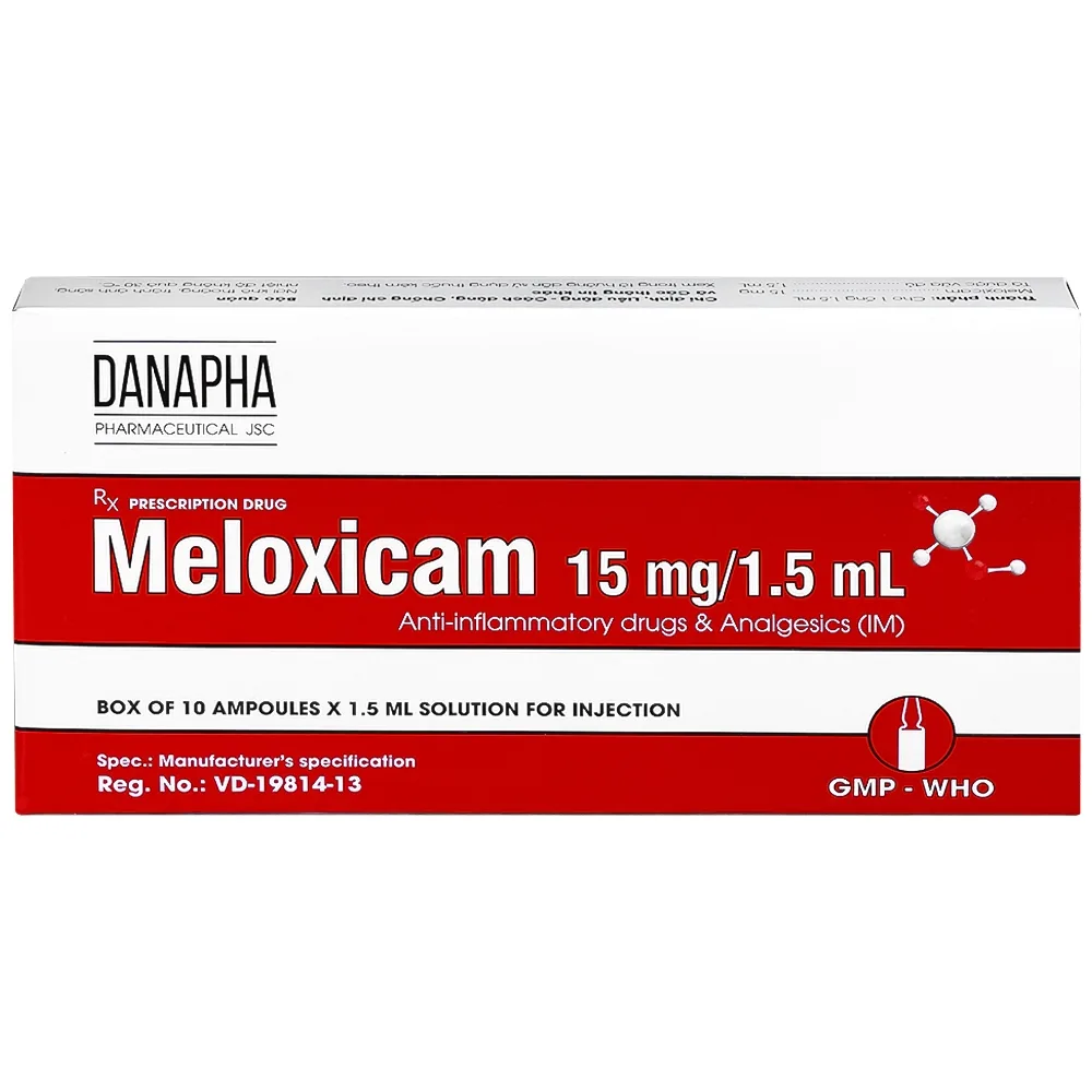 Hình ảnh Dung dịch tiêm Meloxicam 15mg/1.5ml Danapha điều trị đau viêm xương khớp (10 ống)