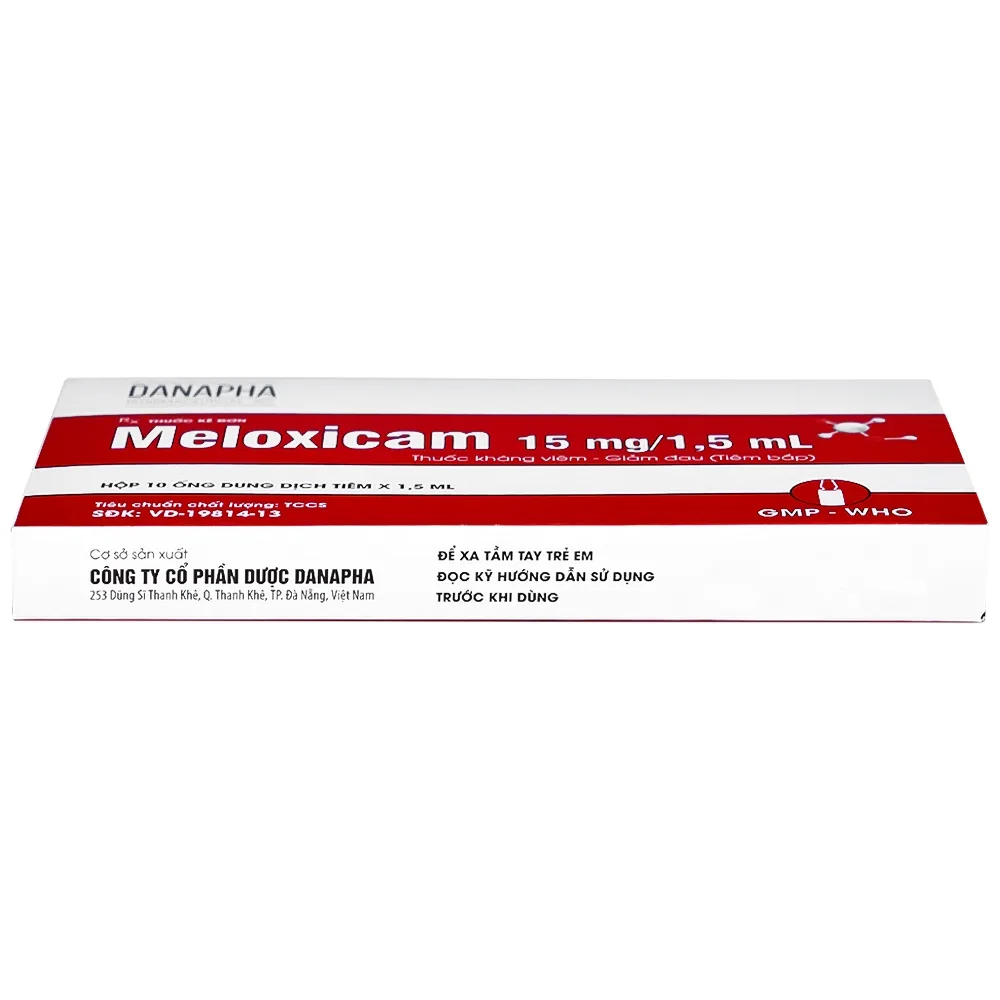 Hình ảnh Dung dịch tiêm Meloxicam 15mg/1.5ml Danapha điều trị đau viêm xương khớp (10 ống)