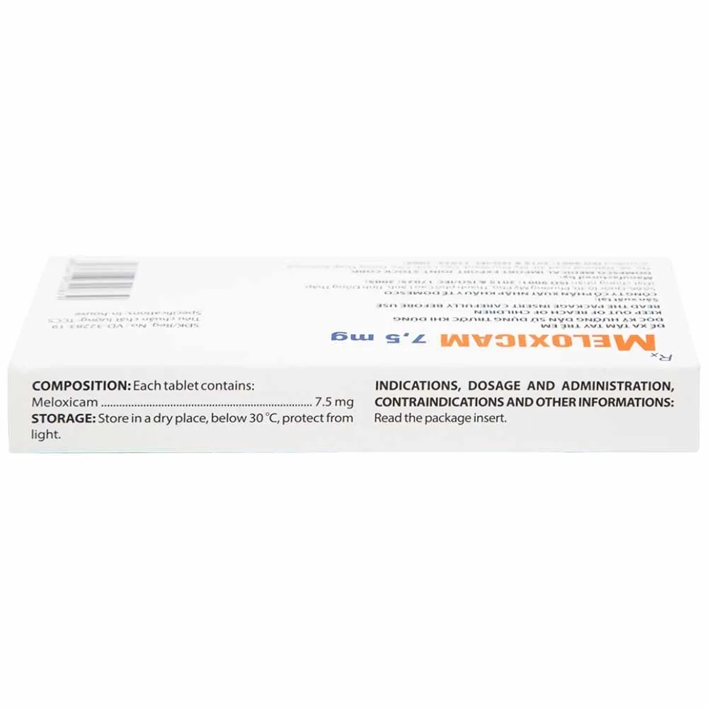 Hình ảnh Thuốc Meloxicam 7.5mg điều trị viêm xương khớp, viêm cột sống (2 vỉ x 10 viên)