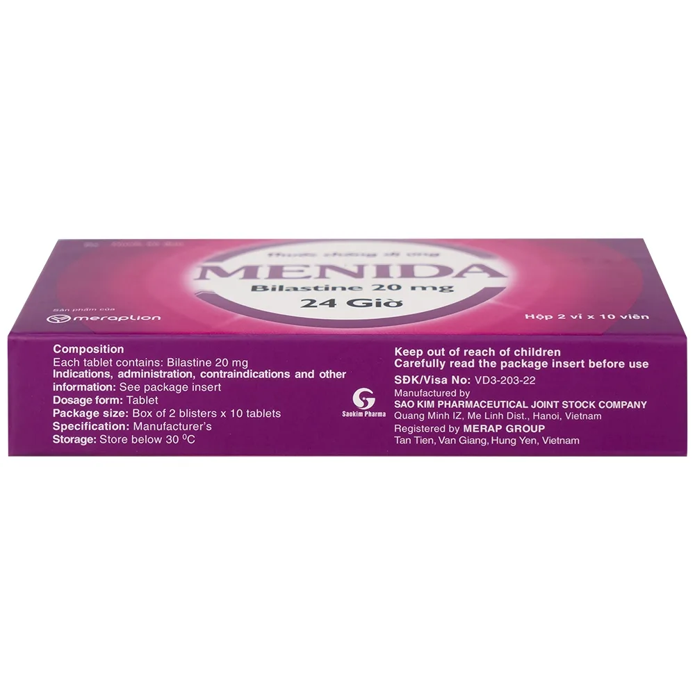 Hình ảnh Thuốc Menida 20mg Merap điều trị viêm mũi dị ứng (2 vỉ x 10 viên)