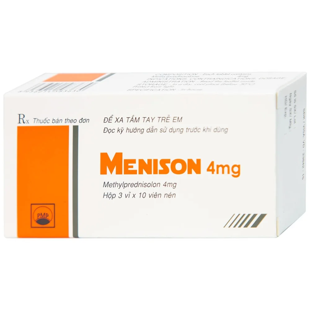 Hình ảnh Thuốc Menison 4mg Pymepharco điều trị rối loạn nội tiết, viêm khớp, bệnh collagen (3 vỉ x 10 viên)