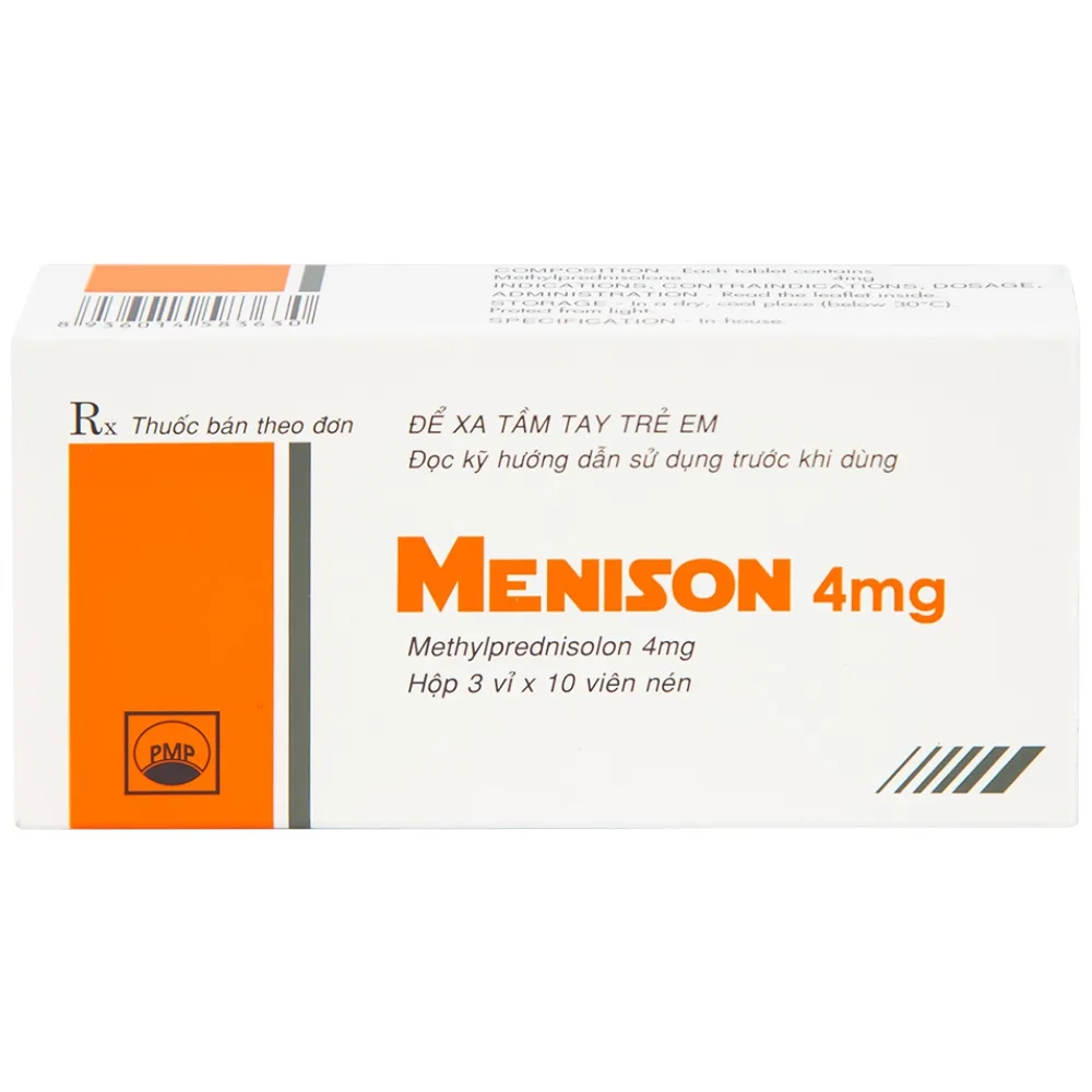 Hình ảnh Thuốc Menison 4mg Pymepharco điều trị rối loạn nội tiết, viêm khớp, bệnh collagen (3 vỉ x 10 viên)