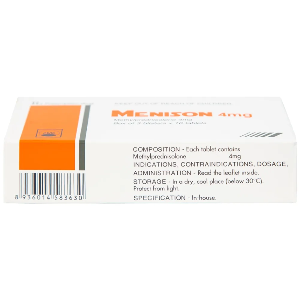 Hình ảnh Thuốc Menison 4mg Pymepharco điều trị rối loạn nội tiết, viêm khớp, bệnh collagen (3 vỉ x 10 viên)