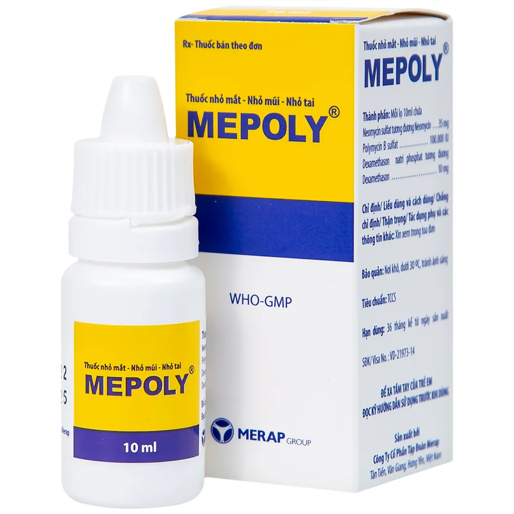 Hình ảnh Thuốc Mepoly Merap dùng cho viêm kết mạc, mi mắt, viêm mũi, viêm tai (10ml)