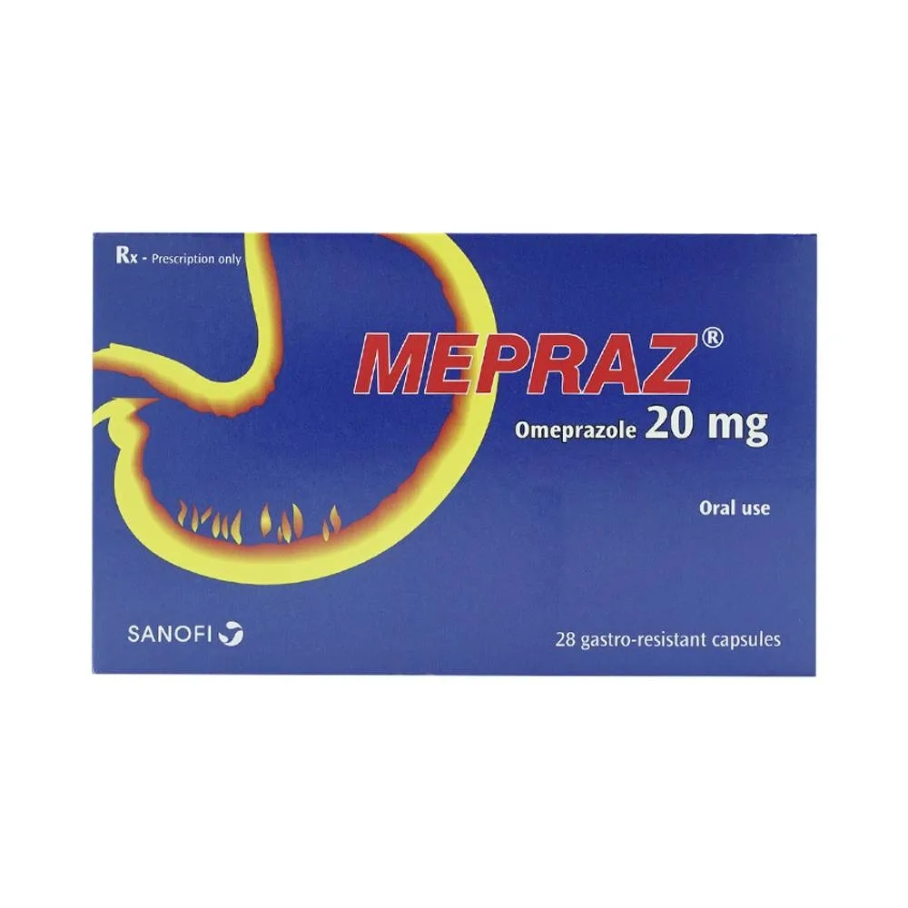 Hình ảnh Viên nang cứng Mepraz 20mg Sanofi điều trị trào ngược dạ dày thực quản (4 vỉ x 7 viên)