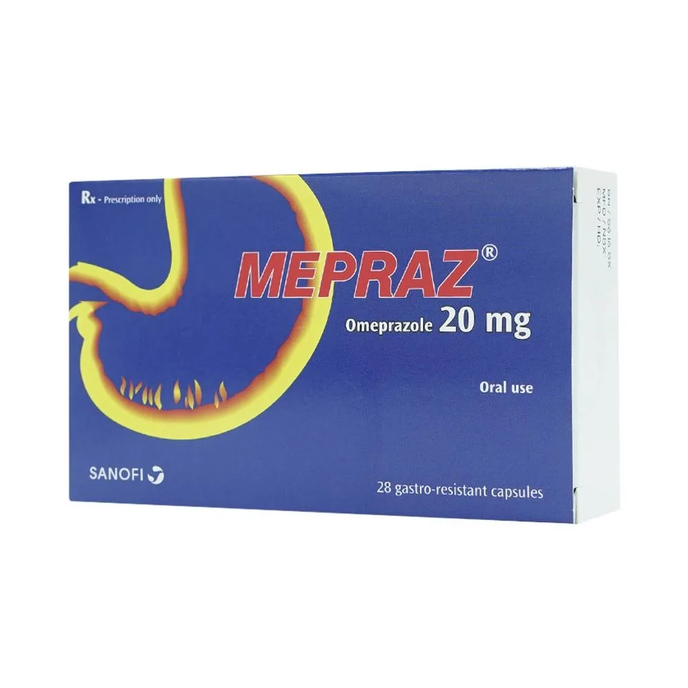 Hình ảnh Viên nang cứng Mepraz 20mg Sanofi điều trị trào ngược dạ dày thực quản (4 vỉ x 7 viên)