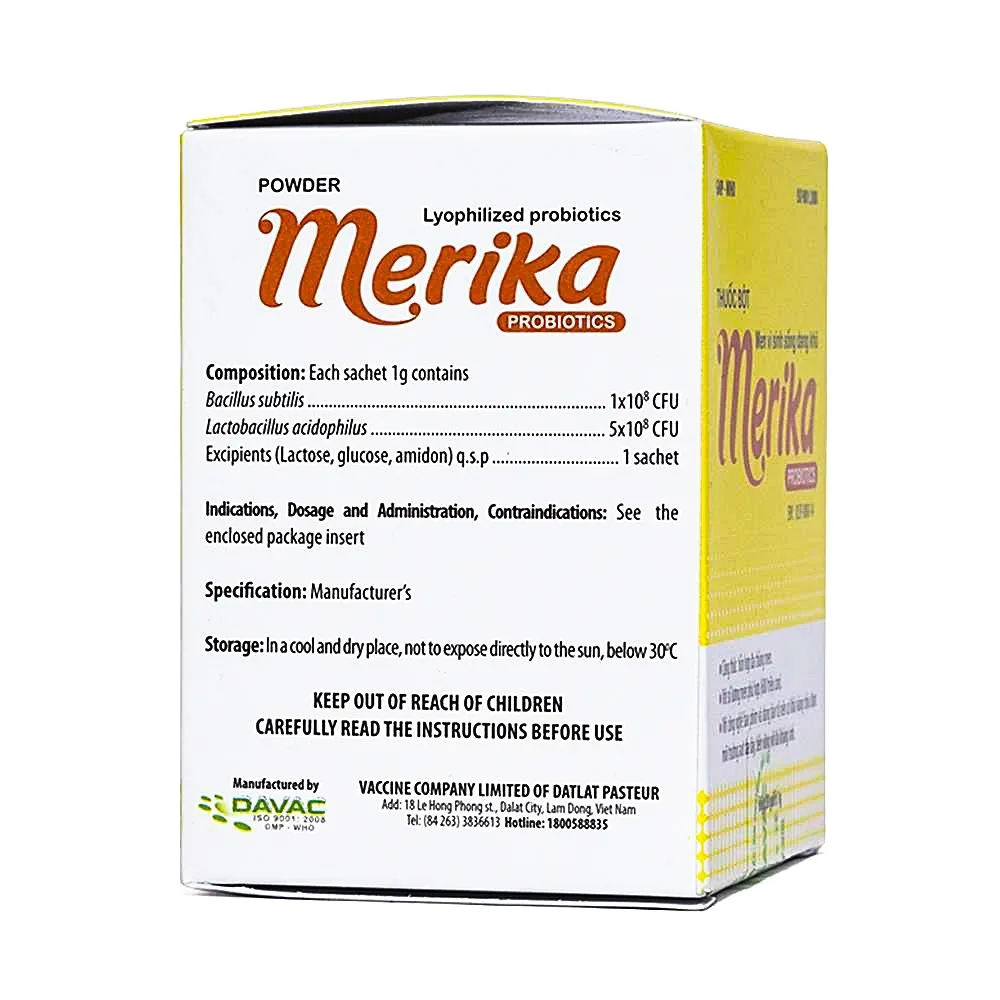 Hình ảnh Men vi sinh sống dạng khô Merika Probiotics Davac dùng cho viêm ruột, tiêu chảy, táo bón (20 gói)