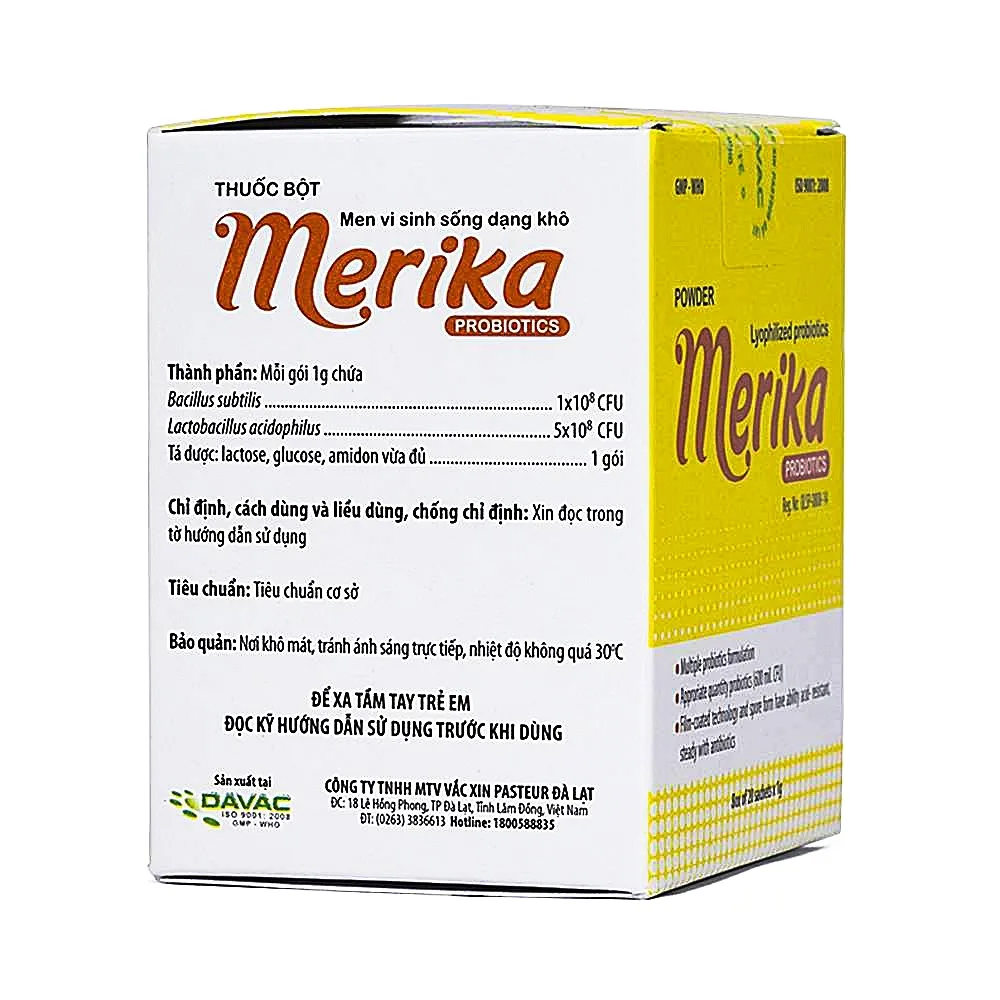Hình ảnh Men vi sinh sống dạng khô Merika Probiotics Davac dùng cho viêm ruột, tiêu chảy, táo bón (20 gói)
