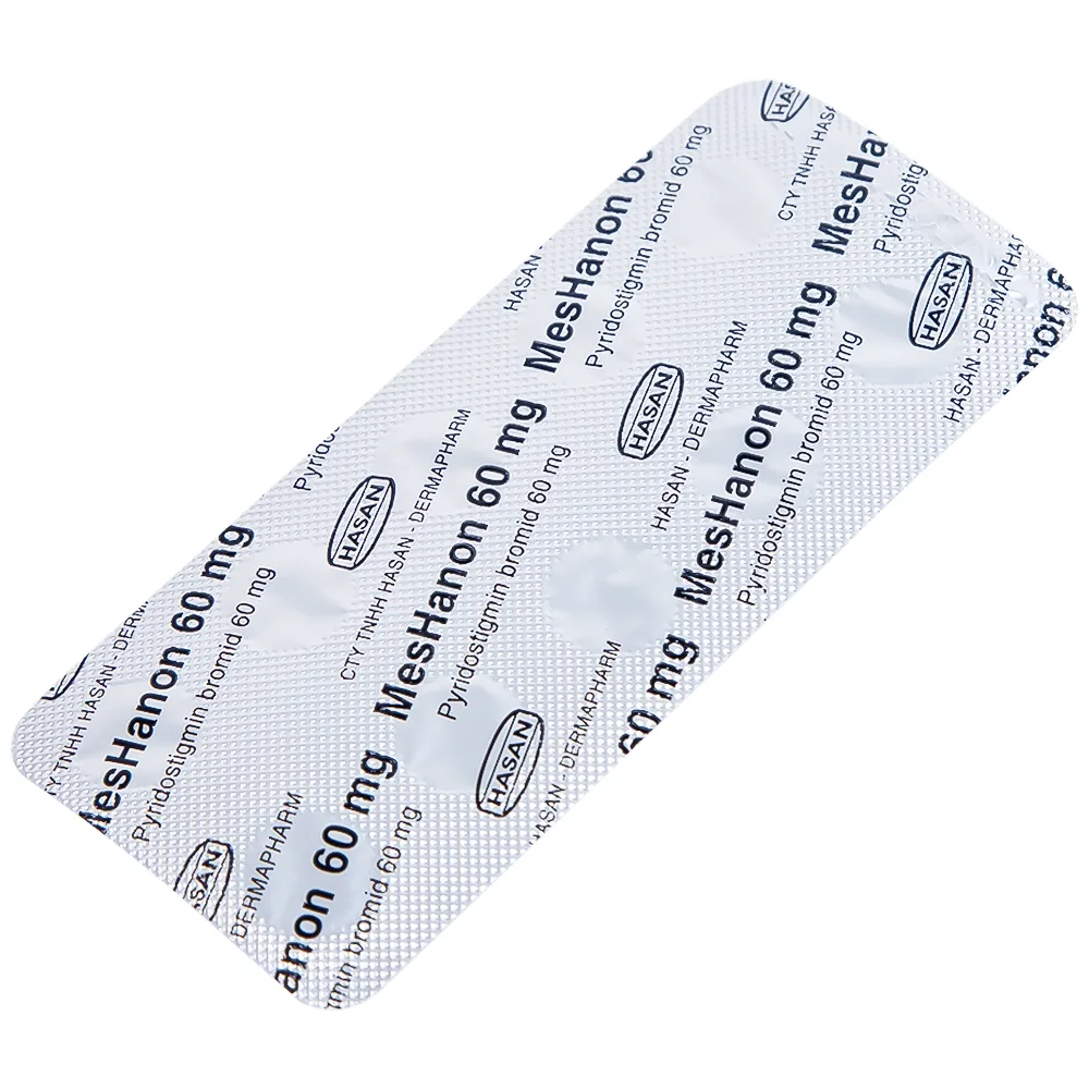 Hình ảnh Viên nén MesHanon 60mg Hasan điều trị nhược cơ, tắt ruột do liệt ruột và bí tiểu sau phẫu thuật (3 vỉ x 10 viên)