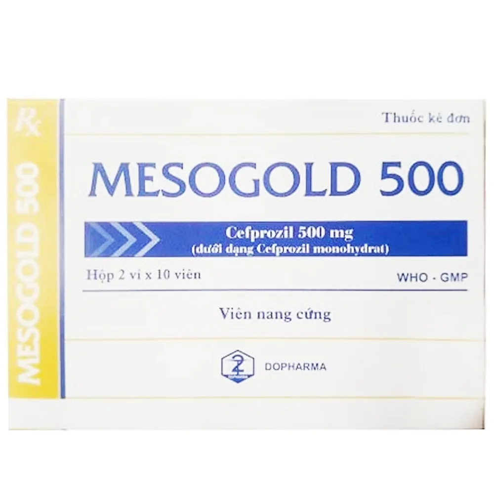 Hình ảnh Thuốc Mesogold 500mg Dopharma điều trị nhiễm trùng đường hô hấp (2 vỉ x 10 viên)