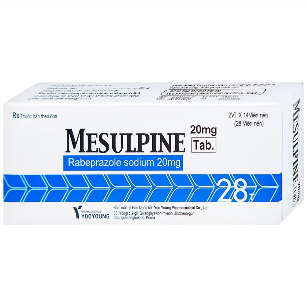 Hình ảnh Viên nén Mesulpine 20mg YooYoung điều trị bệnh trào ngược dạ dày, thực quản (2 vỉ x 14 viên)