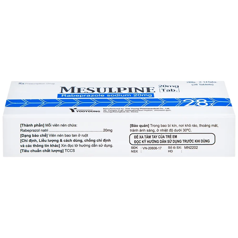 Hình ảnh Viên nén Mesulpine 20mg YooYoung điều trị bệnh trào ngược dạ dày, thực quản (2 vỉ x 14 viên) 
