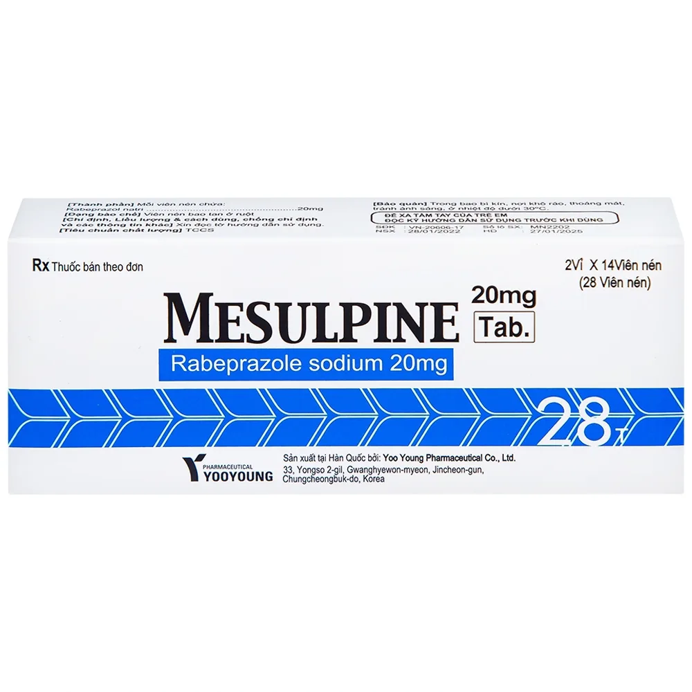 Hình ảnh Viên nén Mesulpine 20mg YooYoung điều trị bệnh trào ngược dạ dày, thực quản (2 vỉ x 14 viên) 