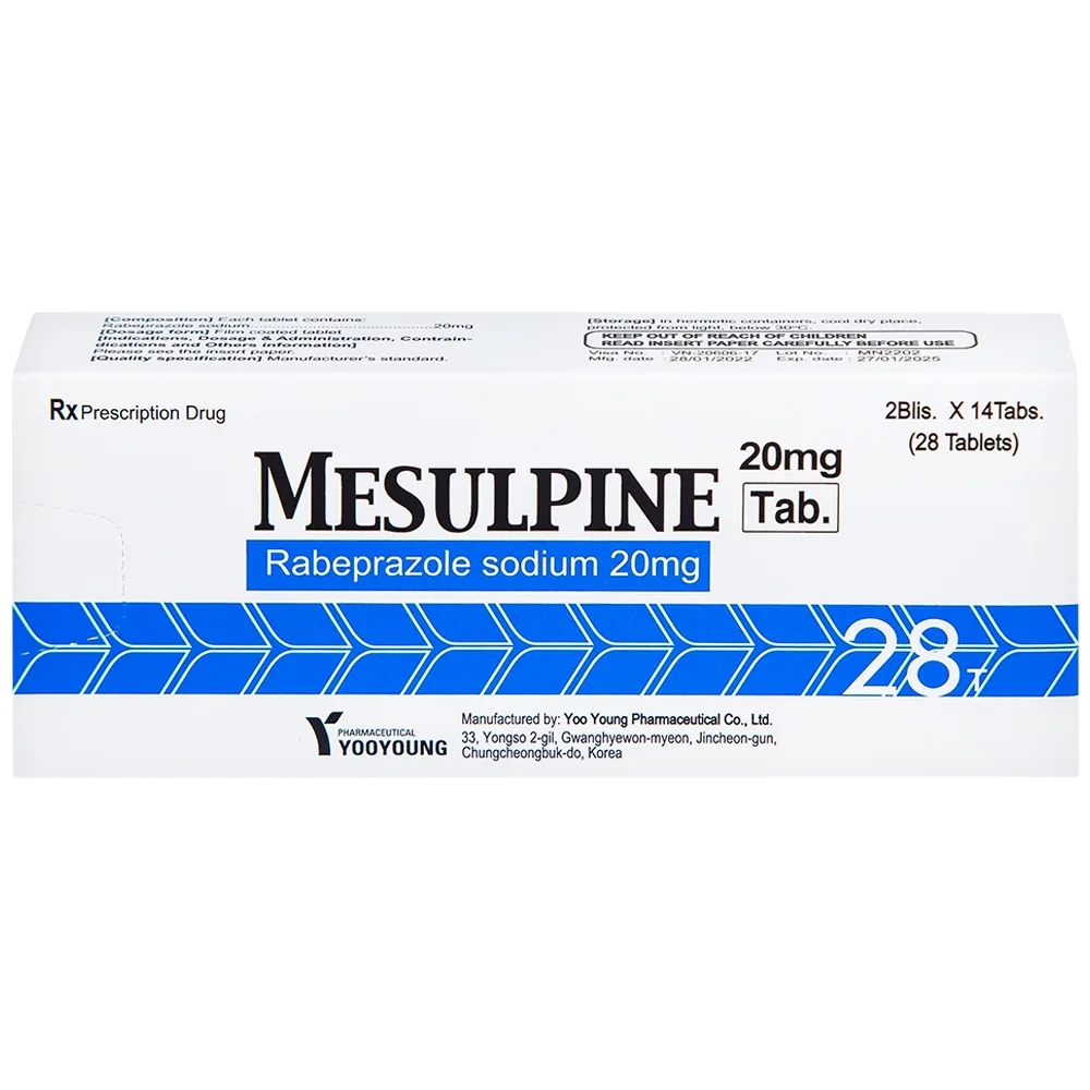 Hình ảnh Viên nén Mesulpine 20mg YooYoung điều trị bệnh trào ngược dạ dày, thực quản (2 vỉ x 14 viên) 
