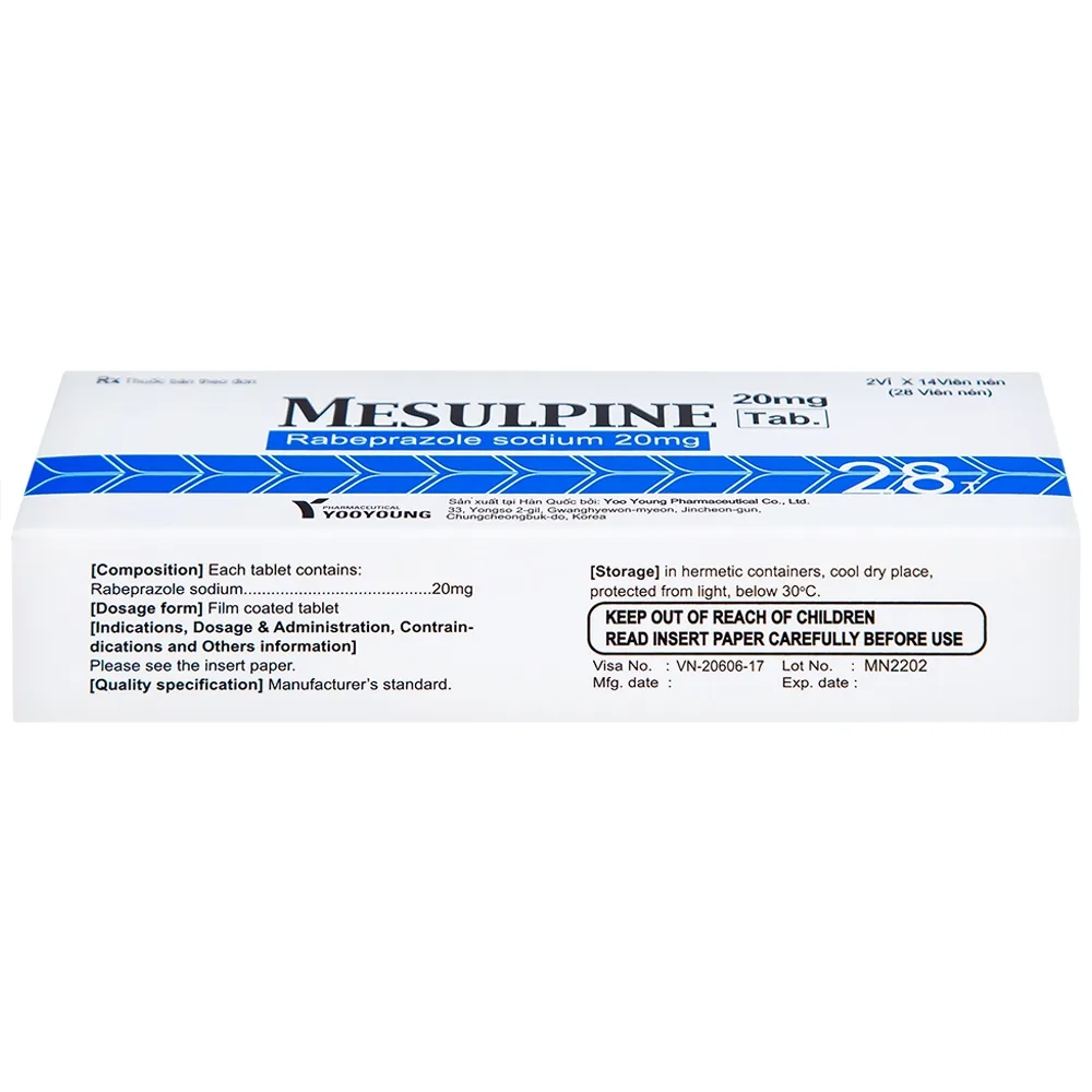 Hình ảnh Viên nén Mesulpine 20mg YooYoung điều trị bệnh trào ngược dạ dày, thực quản (2 vỉ x 14 viên) 