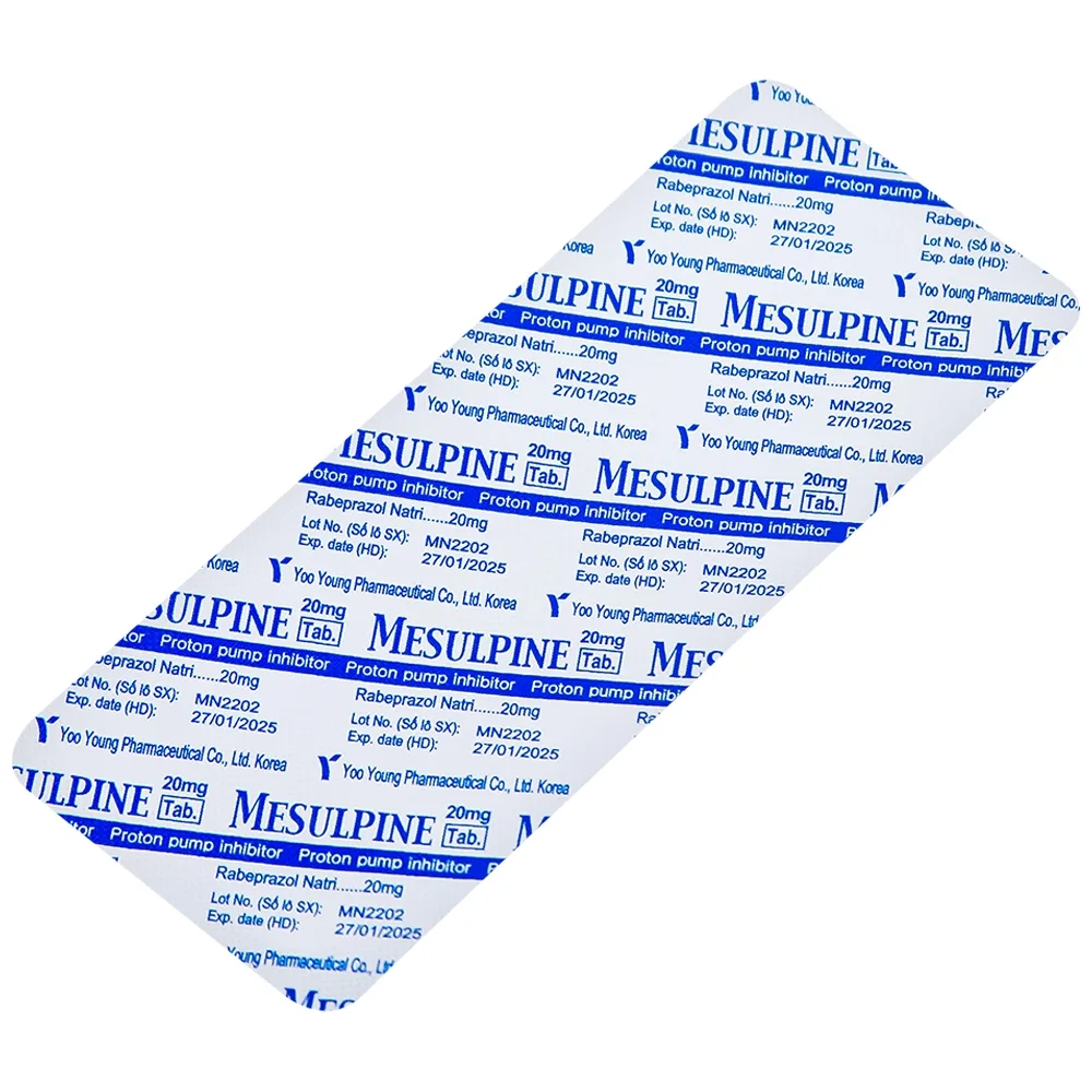Hình ảnh Viên nén Mesulpine 20mg YooYoung điều trị bệnh trào ngược dạ dày, thực quản (2 vỉ x 14 viên) 
