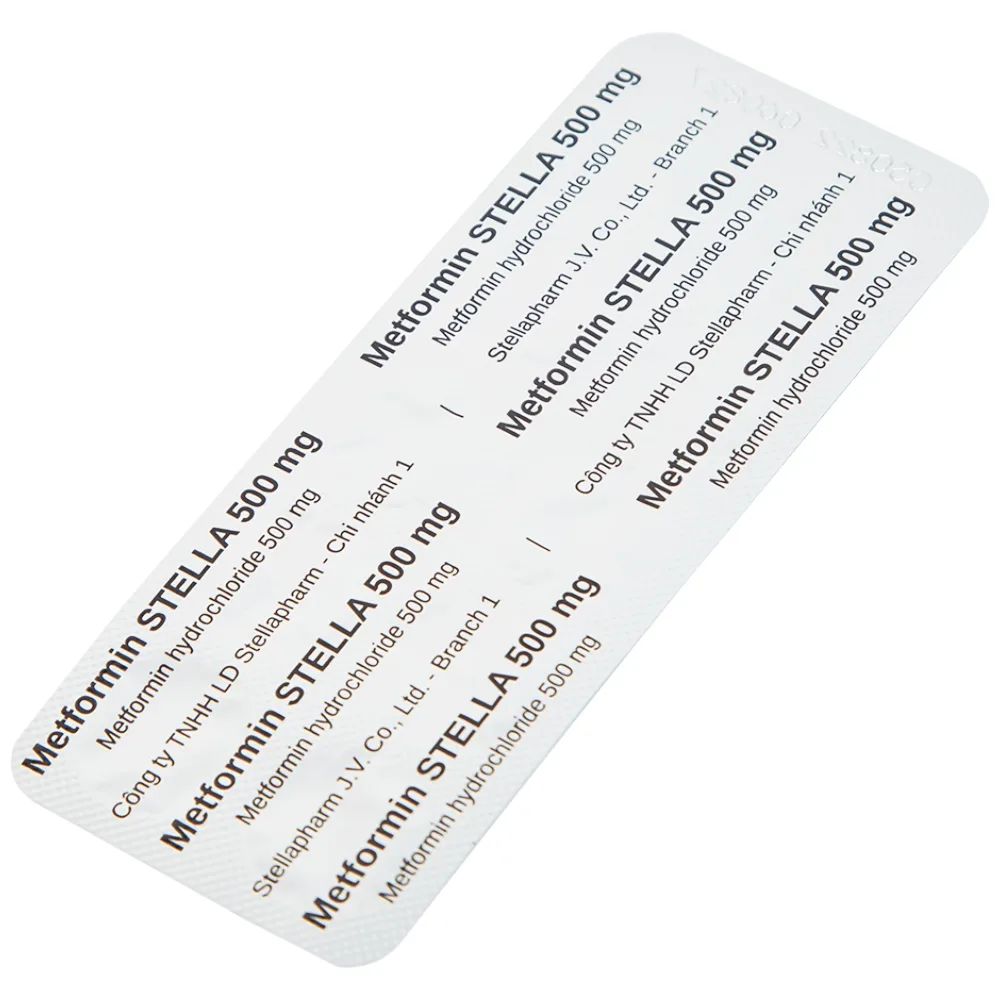 Hình ảnh Viên nén Metformin Stella 500mg điều trị bệnh đái tháo đường típ 2 (3 vỉ x 10 viên)