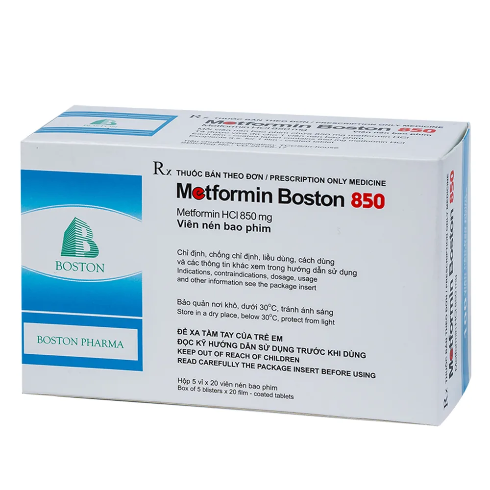 Hình ảnh Thuốc Metformin Boston 850 điều trị bệnh đái tháo đường típ 2 (5 vỉ x 20 viên)