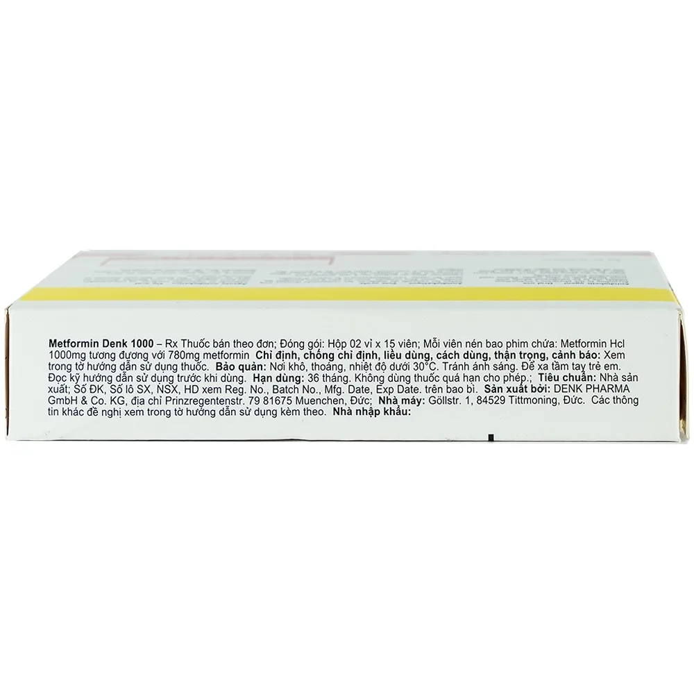 Hình ảnh Viên nén Metformin Denk 1000 điều trị đái tháo đường típ 2 (2 vỉ x 15 viên)