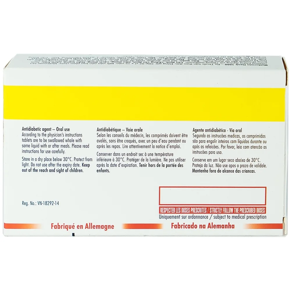 Hình ảnh Viên nén Metformin Denk 1000 điều trị đái tháo đường típ 2 (2 vỉ x 15 viên)