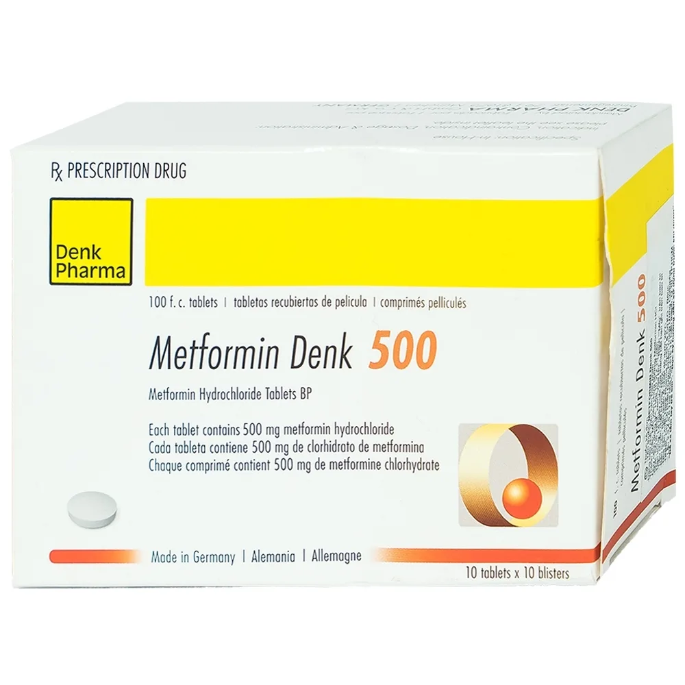 Hình ảnh Viên nén Metformin Denk 500 điều trị đái tháo đường típ 2 (10 vỉ x 10 viên)