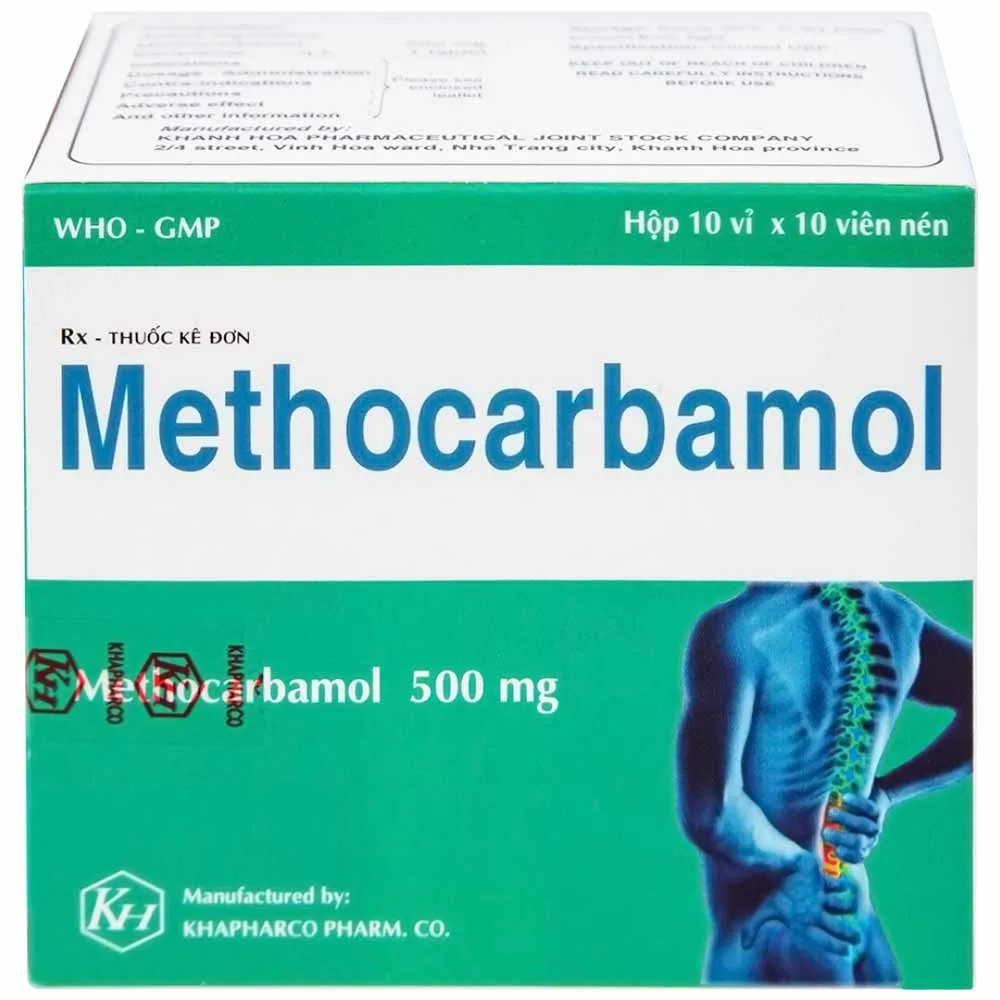 Hình ảnh Viên nén Methocarbamol 500mg Khapharco điều trị ngắn hạn cơn đau, co thắt cơ, bong gân (10 vỉ x 10 viên)