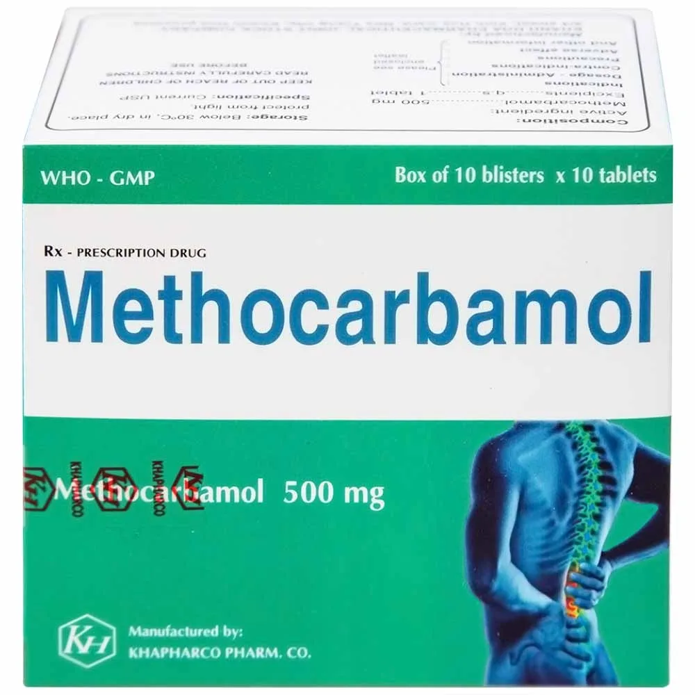 Hình ảnh Viên nén Methocarbamol 500mg Khapharco điều trị ngắn hạn cơn đau, co thắt cơ, bong gân (10 vỉ x 10 viên)