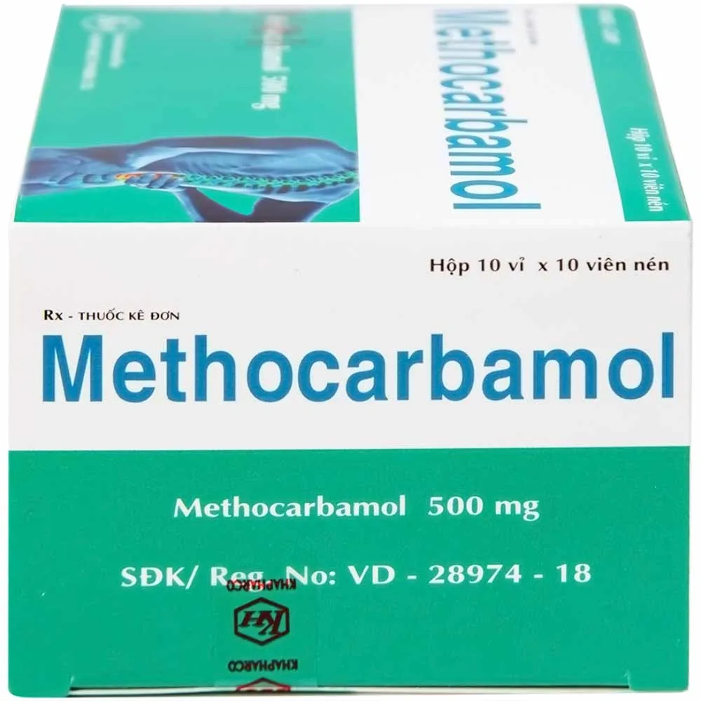 Hình ảnh Viên nén Methocarbamol 500mg Khapharco điều trị ngắn hạn cơn đau, co thắt cơ, bong gân (10 vỉ x 10 viên)