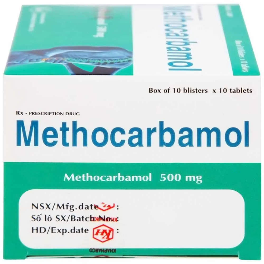Hình ảnh Viên nén Methocarbamol 500mg Khapharco điều trị ngắn hạn cơn đau, co thắt cơ, bong gân (10 vỉ x 10 viên)