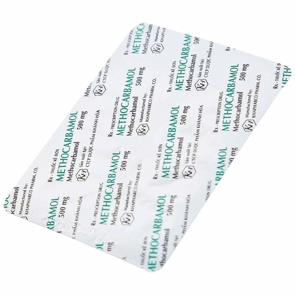 Hình ảnh Viên nén Methocarbamol 500mg Khapharco điều trị ngắn hạn cơn đau, co thắt cơ, bong gân (10 vỉ x 10 viên)