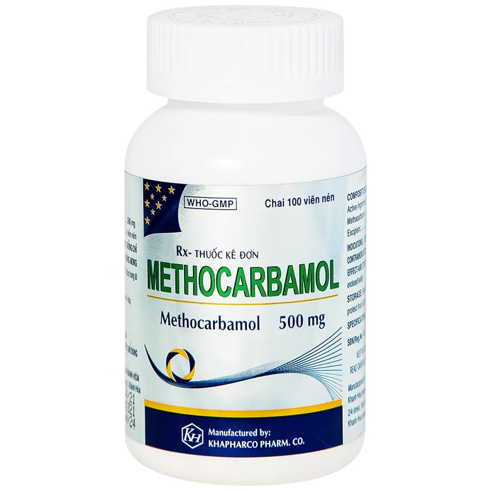 Hình ảnh Viên nén Methocarbamol 500mg Khapharco điều trị ngắn hạn các cơn đau, co thắt cơ, bong gân (100 viên)