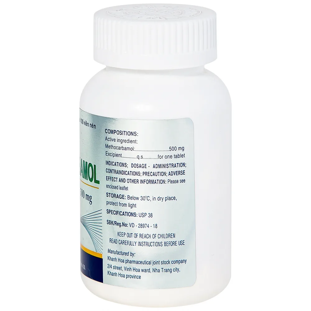 Hình ảnh Viên nén Methocarbamol 500mg Khapharco điều trị ngắn hạn các cơn đau, co thắt cơ, bong gân (100 viên)