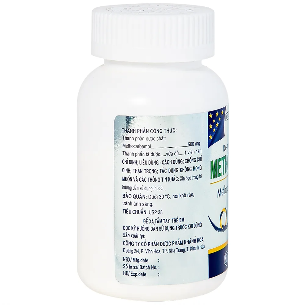 Hình ảnh Viên nén Methocarbamol 500mg Khapharco điều trị ngắn hạn các cơn đau, co thắt cơ, bong gân (100 viên)