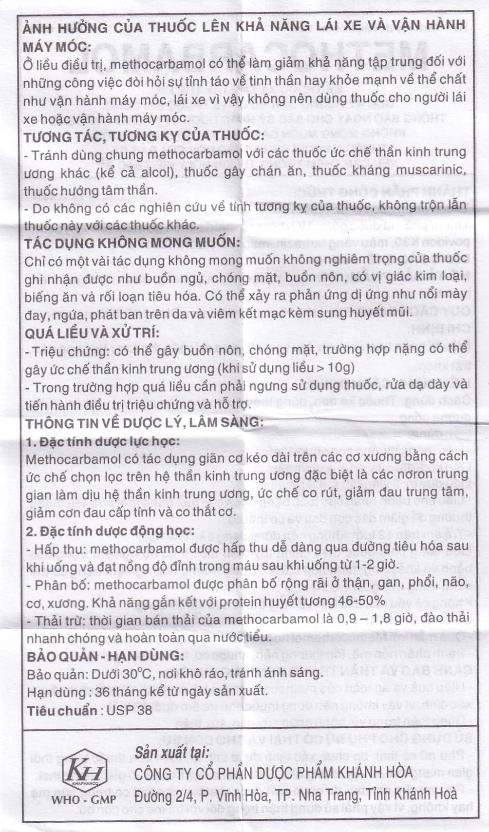 Hình ảnh Viên nén Methocarbamol 500mg Khapharco điều trị ngắn hạn các cơn đau, co thắt cơ, bong gân (100 viên)