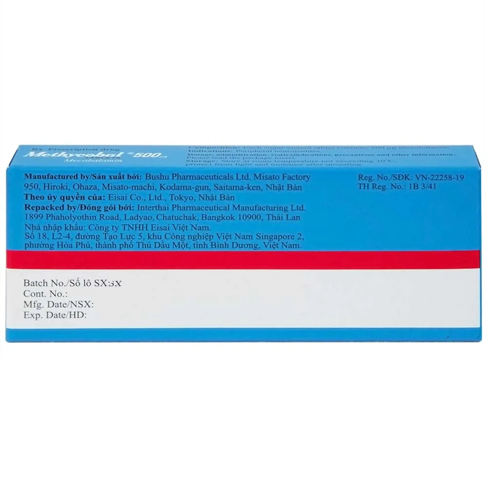 Hình ảnh Viên nén Methycobal 500µg Eisai điều trị bệnh lý thần kinh ngoại biên (3 vỉ x 10 viên)