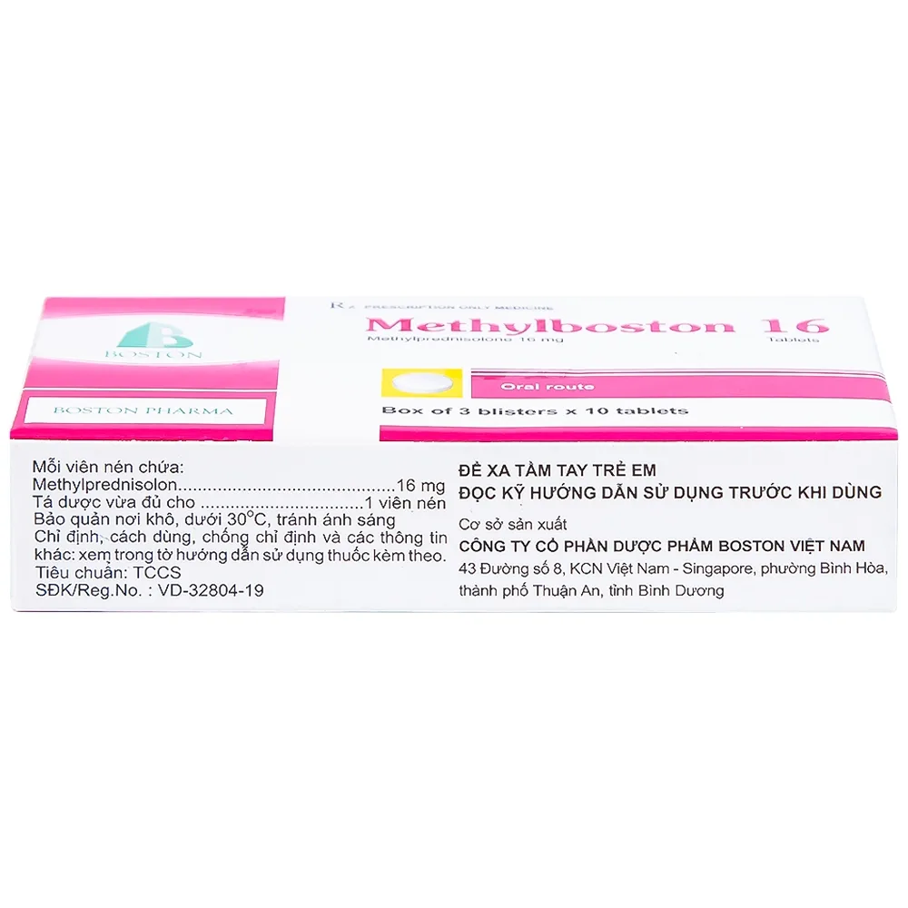 Hình ảnh Thuốc Methylboston 16 Boston kháng viêm, điều trị suy tuyến thượng thận, viêm khớp, lupus ban đỏ (3 vỉ x 10 viên)