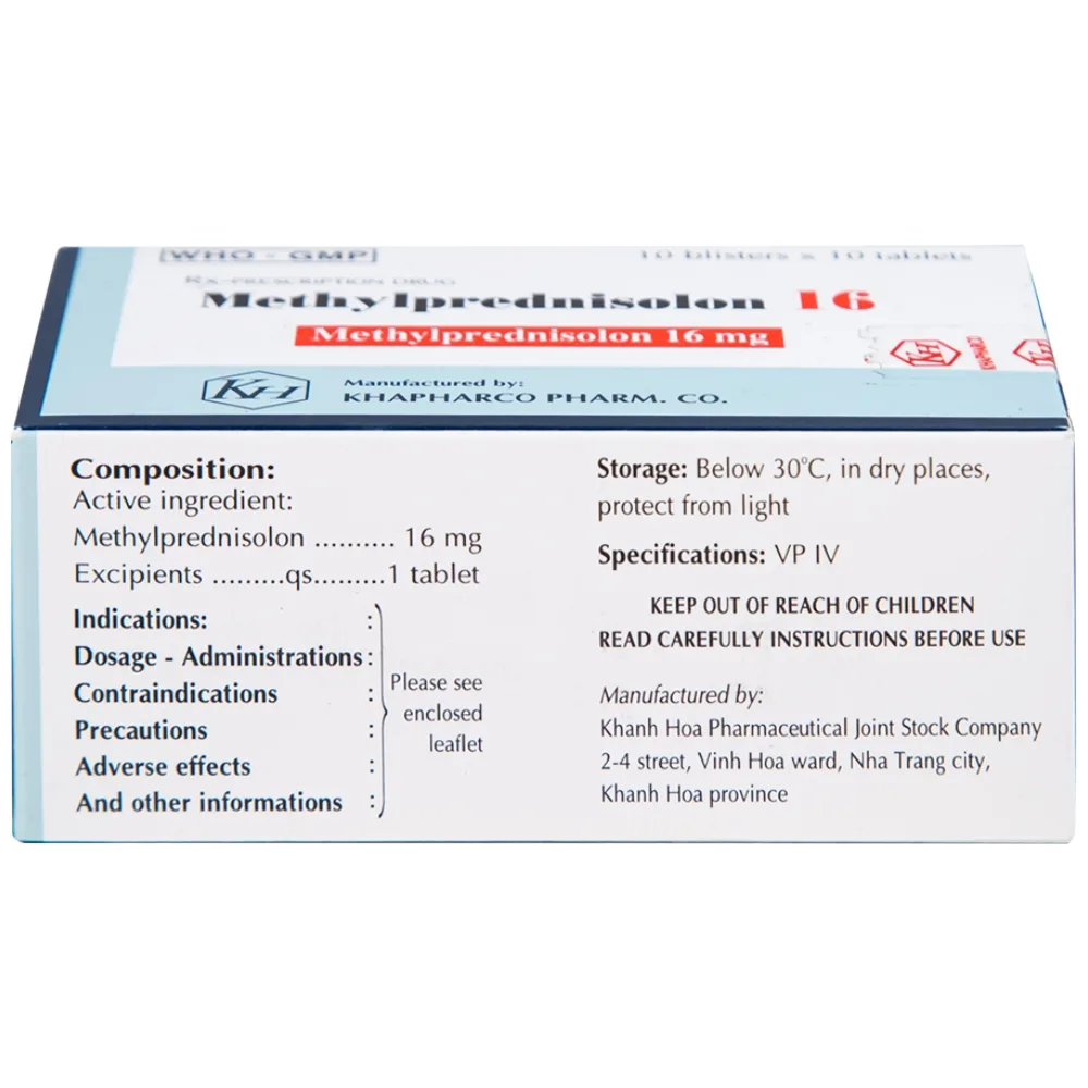 Hình ảnh Thuốc Methylprednisolon 16 Khapharco kháng viêm, điều trị viêm khớp dạng thấp, lupus ban đỏ hệ thống (10 vỉ x 10 viên)