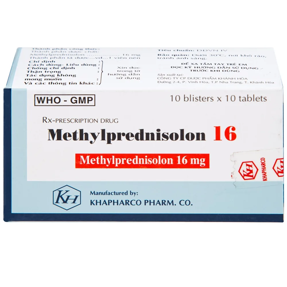 Hình ảnh Thuốc Methylprednisolon 16 Khapharco kháng viêm, điều trị viêm khớp dạng thấp, lupus ban đỏ hệ thống (10 vỉ x 10 viên)
