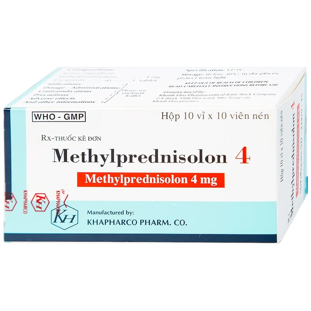 Hình ảnh Thuốc Methylprednisolon 4 Khapharco kháng viêm, điều trị viêm khớp dạng thấp, lupus ban đỏ hệ thống (10 vỉ x 10 viên)