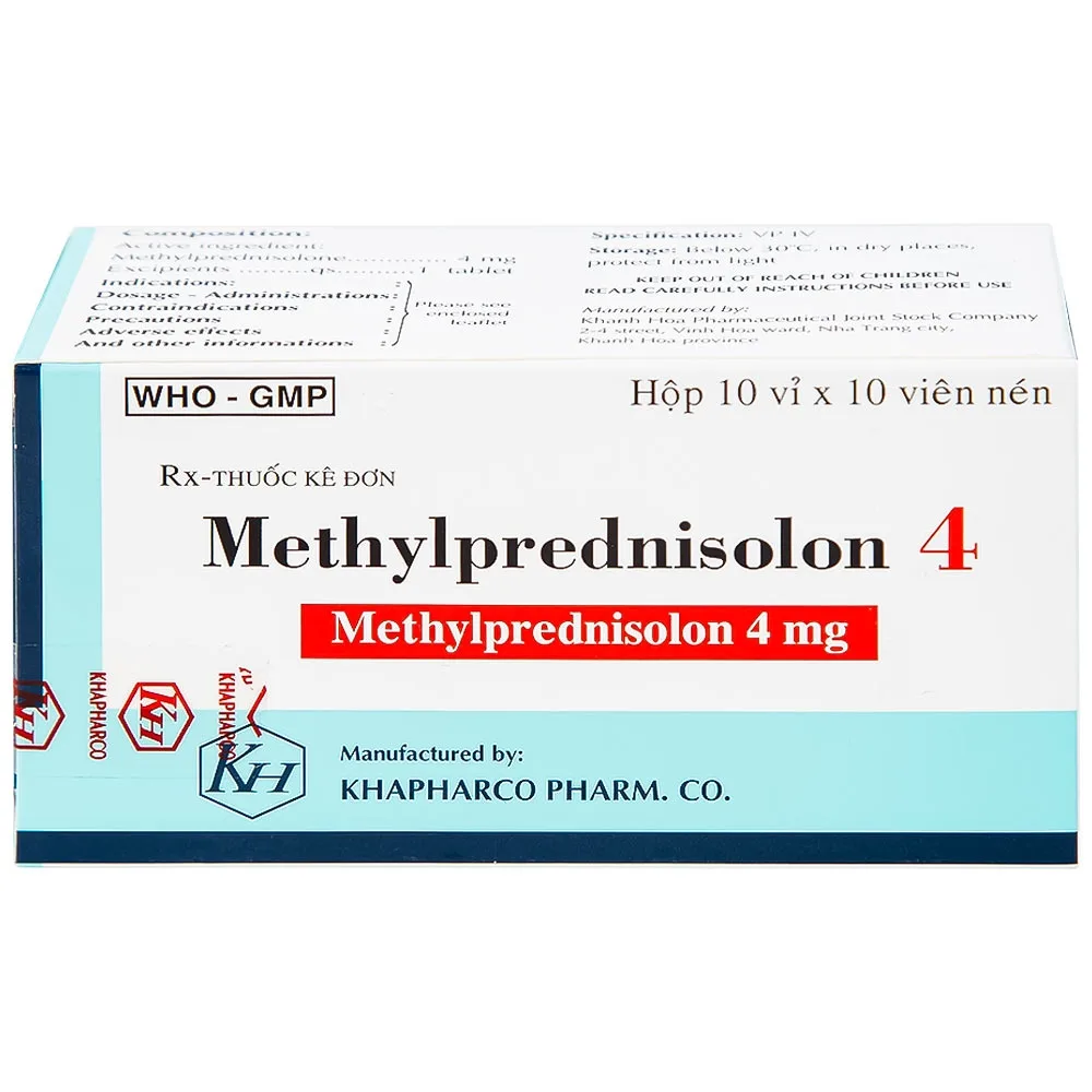 Hình ảnh Thuốc Methylprednisolon 4 Khapharco kháng viêm, điều trị viêm khớp dạng thấp, lupus ban đỏ hệ thống (10 vỉ x 10 viên)