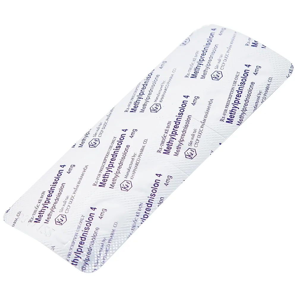 Hình ảnh Thuốc Methylprednisolon 4 Khapharco kháng viêm, điều trị viêm khớp dạng thấp, lupus ban đỏ hệ thống (10 vỉ x 10 viên)