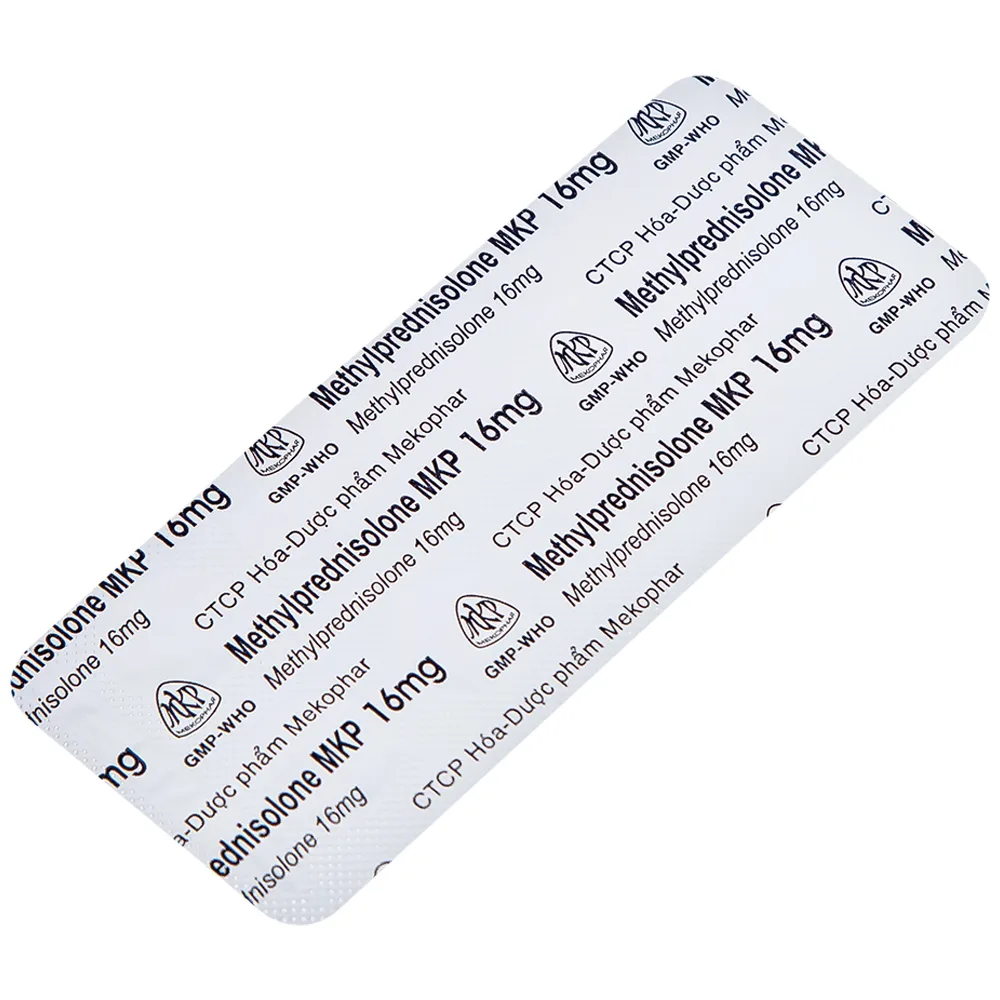 Hình ảnh Thuốc Methylprednisolone MKP 16mg Mekophar kháng viêm, điều trị rối loạn nội tiết, viêm khớp (10 vỉ x 10 viên)