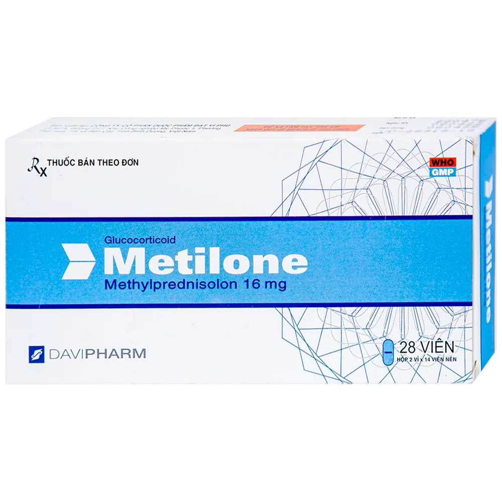 Hình ảnh Thuốc Metilone 16mg DaViPharm kháng viêm, rối loạn nội tiết, viêm khớp (2 vỉ x 14 viên)