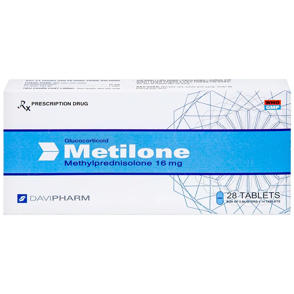 Hình ảnh Thuốc Metilone 16mg DaViPharm kháng viêm, rối loạn nội tiết, viêm khớp (2 vỉ x 14 viên)