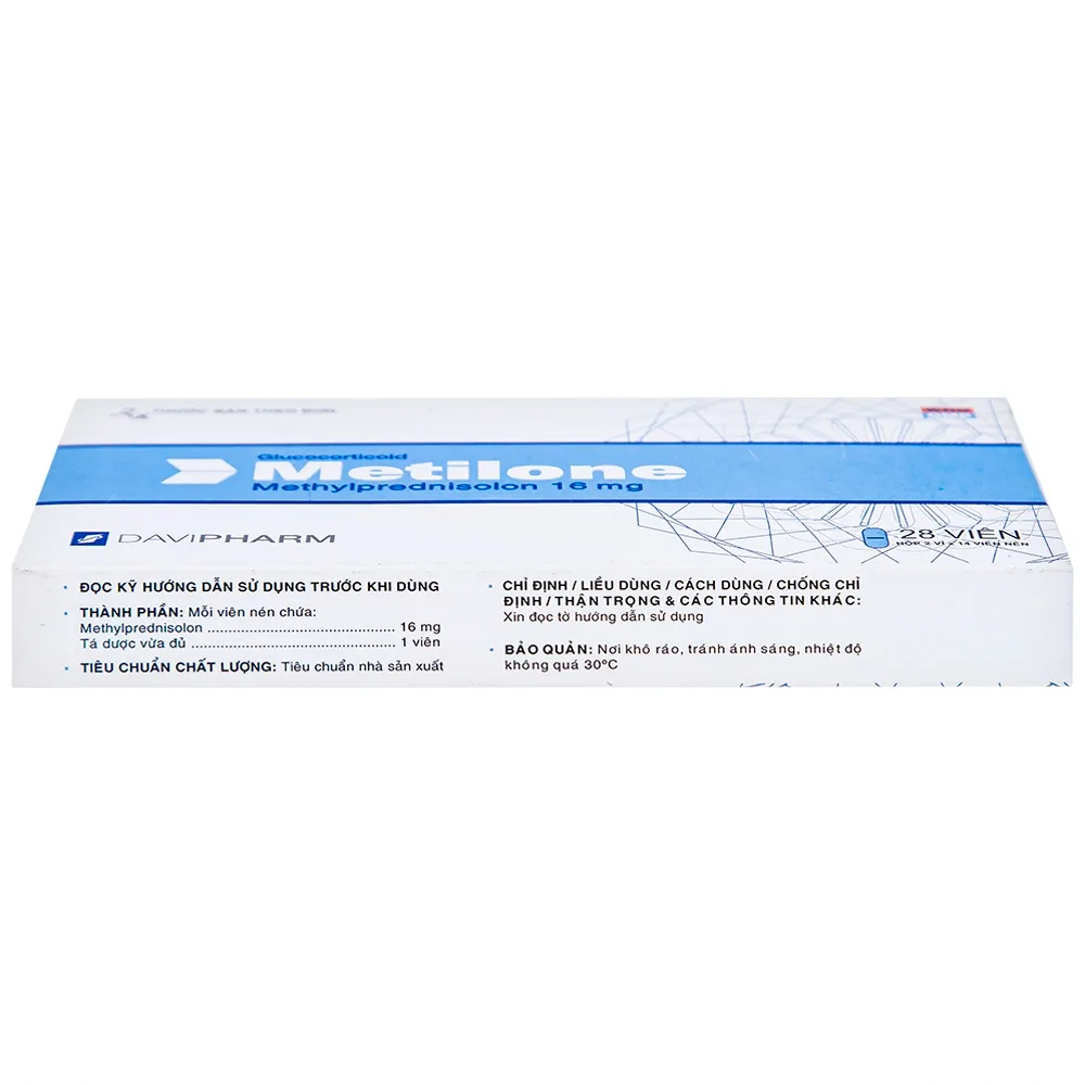Hình ảnh Thuốc Metilone 16mg DaViPharm kháng viêm, rối loạn nội tiết, viêm khớp (2 vỉ x 14 viên)