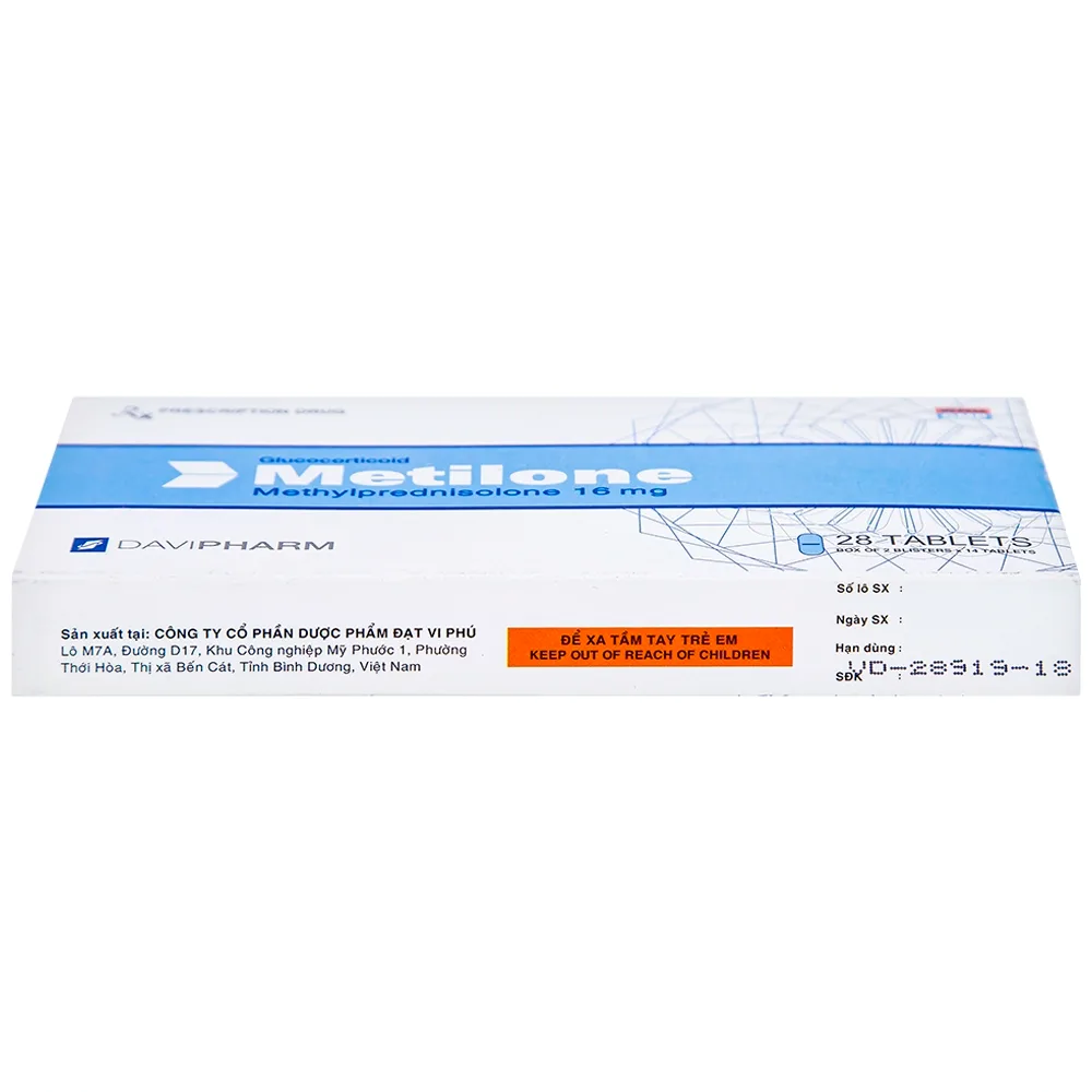 Hình ảnh Thuốc Metilone 16mg DaViPharm kháng viêm, rối loạn nội tiết, viêm khớp (2 vỉ x 14 viên)