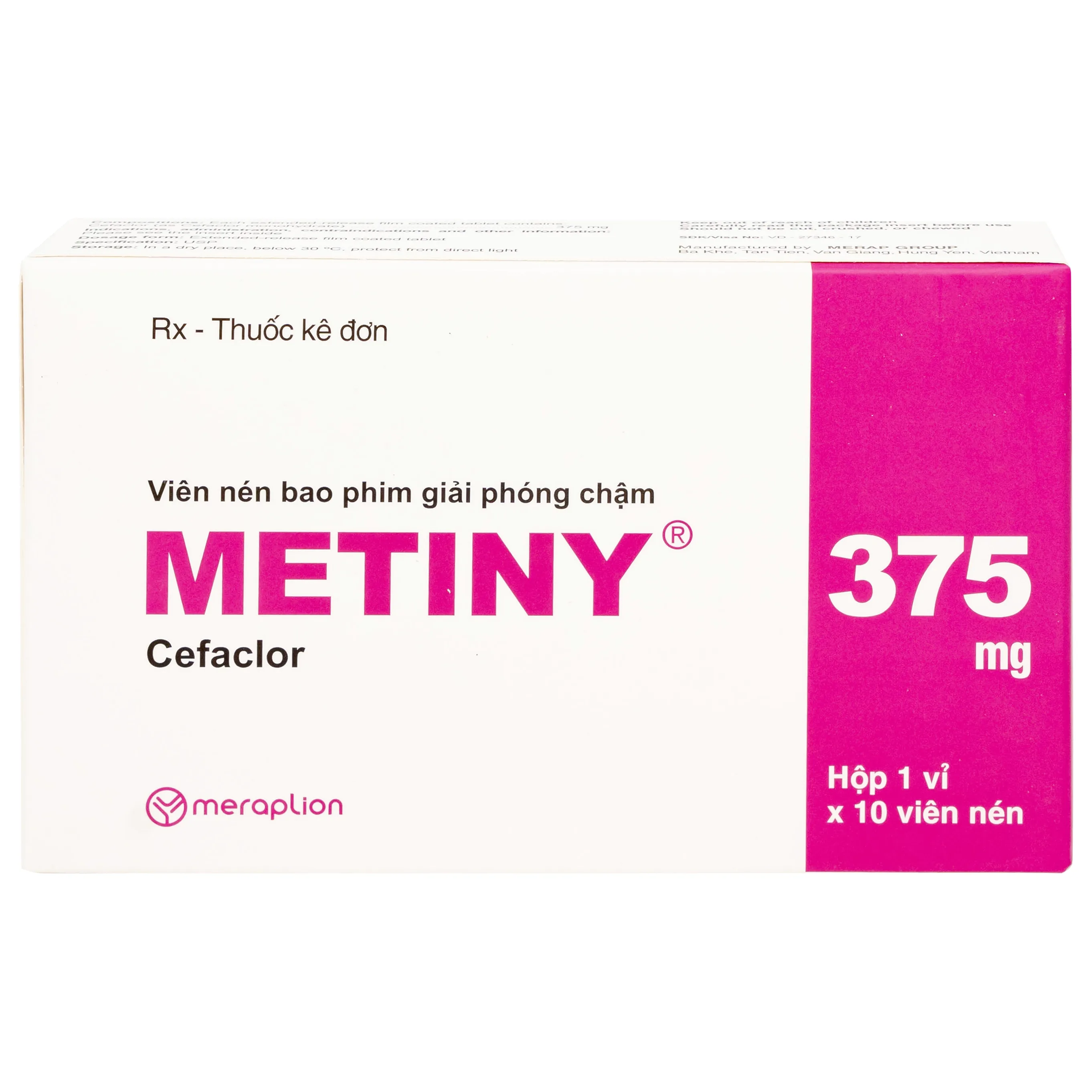 Hình ảnh Thuốc Metiny 375mg Merap Group điều trị các bệnh lý nhiễm trùng viêm phế quản cấp (1 vỉ x 10 viên)